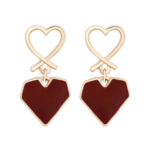 *DAGMAR* Gold x Red Fashion Dangle Earrings - Picture 2 of 4